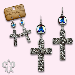 Foil square cross earring with Austrian crystal