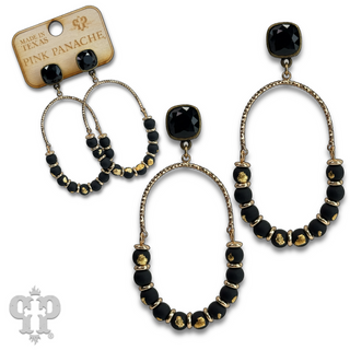 Oval gold flecked bead earring with Austrian crystal - LC