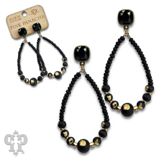 Graduated wood bead teardrop earring with Austrian crystal - LC
