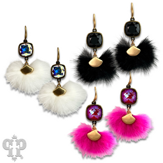 Fuzzy pom-pom earring with Austrian crystal  - LC