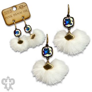 Fuzzy pom-pom earring with Austrian crystal  - LC