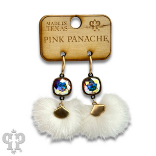 Fuzzy pom-pom earring with Austrian crystal  - LC