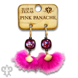 Fuzzy pom-pom earring with Austrian crystal  - LC
