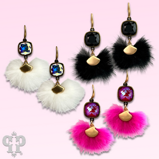 Fuzzy pom-pom earring with Austrian crystal  - LC