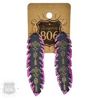 Painted leather feather earring - LC