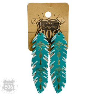 Painted leather feather earring - LC