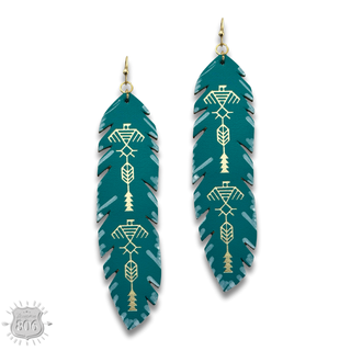Painted leather feather earring - LC