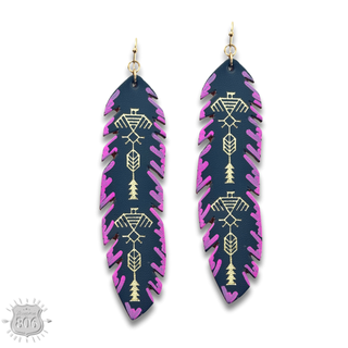 Painted leather feather earring - LC