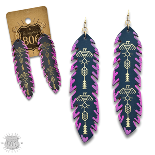 Painted leather feather earring - LC
