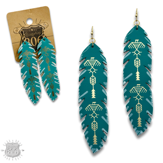 Painted leather feather earring - LC