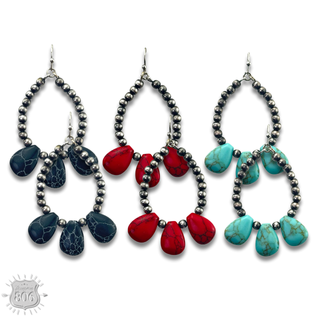 Burnished bead and stone teardrop earring - LC