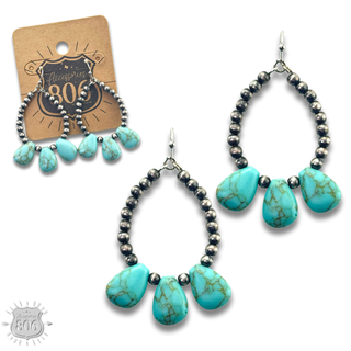 Burnished bead and stone teardrop earring - LC