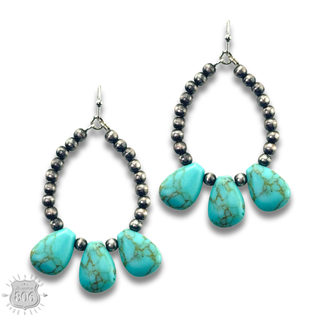 Burnished bead and stone teardrop earring - LC