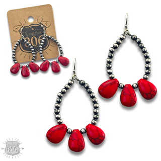 Burnished bead and stone teardrop earring - LC