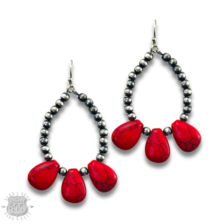 Burnished bead and stone teardrop earring - LC