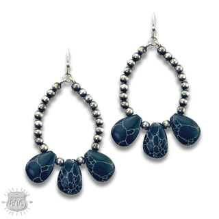 Burnished bead and stone teardrop earring - LC