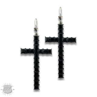 Rhinestone cross hoop earring