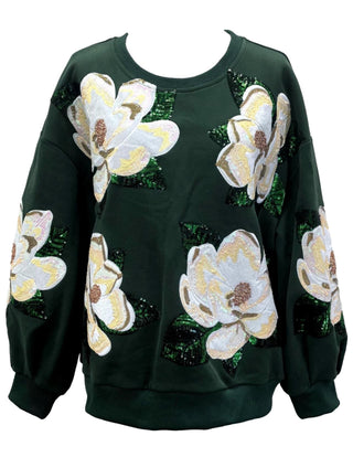 Queen of Sparkles - Dark Green Magnolias Sweatshirt