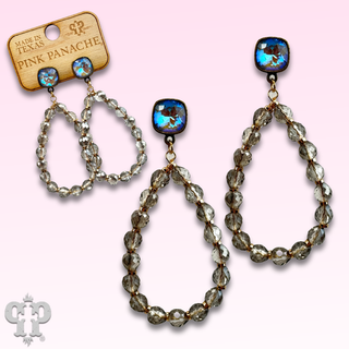 Faceted teardrop barrel bead earring with Austrian crystal - LC