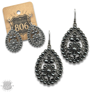 Burnished silver scalloped teardrop earring  
