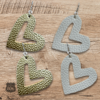 Pebbled leather heart earring