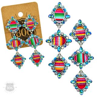 Western serape triple oval earring with rhinestones
