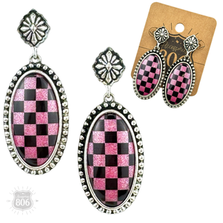 Checkerboard print oval earrings