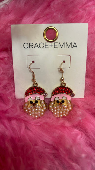 Red & White Stone Santa Earring