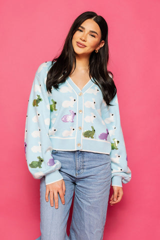 Queen of Sparkles - Light Blue Scattered Bunny Cardigan