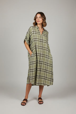 Perfect Plaid Batwing Maxi Dress -Moss