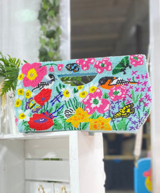 Birds of Garden Turquoise Basket Crossbody Bag