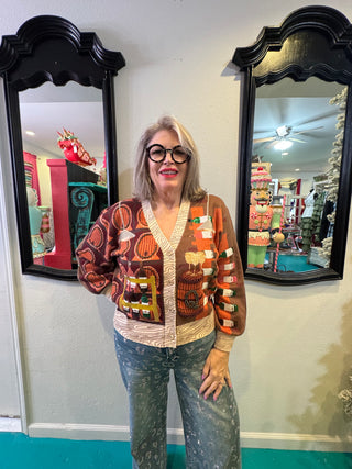 QOS Wine Barrel Button Up Cardigan