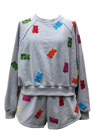 Queen of Sparkles - Grey Gummy Bear Cropped Sweatshirt