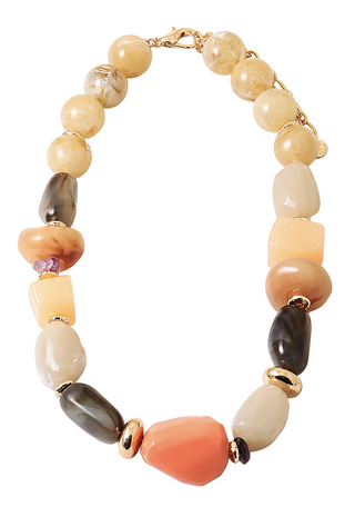 Fall Chunky Mix Bead Necklace - Brown and Orange