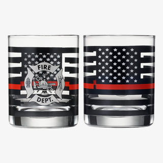 Firefighter Whiskey Glasses Set Of 2 12 Oz Old Fashioned Liquor Glasses American Flag Red Line Fire