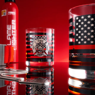 Firefighter Whiskey Glasses Set Of 2 12 Oz Old Fashioned Liquor Glasses American Flag Red Line Fire