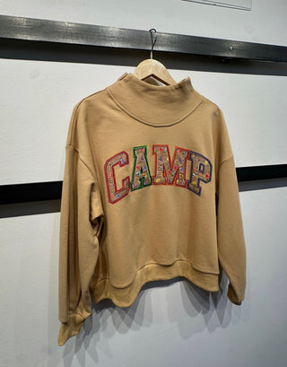 QOS Camel Floral 'Camp' Mock Neck Sweatshirt