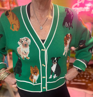 Queen of Sparkles - Green Dog Button Up Cardigan