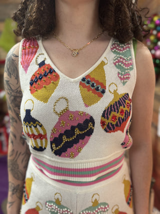 Queen of Sparkles - Beige Multi Ornament Knit Tank