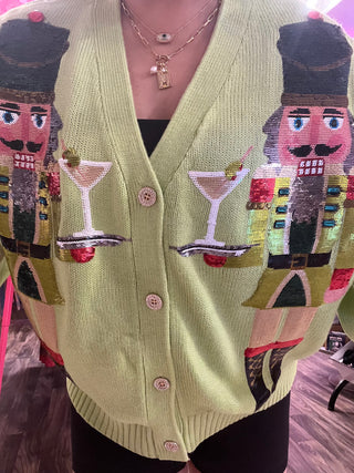 Queen of Sparkles - Pale Green Martini Nutcracker Cardigan