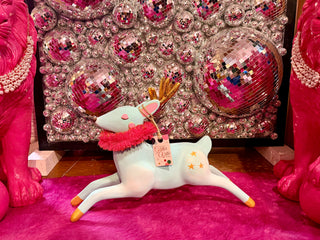 Vintage Tabletop Reindeer W/Wreath - Sky Blue