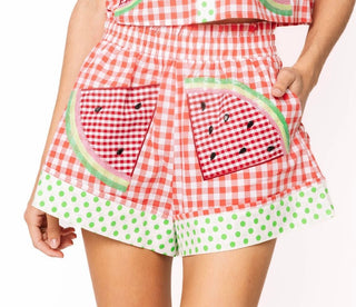 QOs Red Gingham & Green Polka Dot Watermelon Shorts