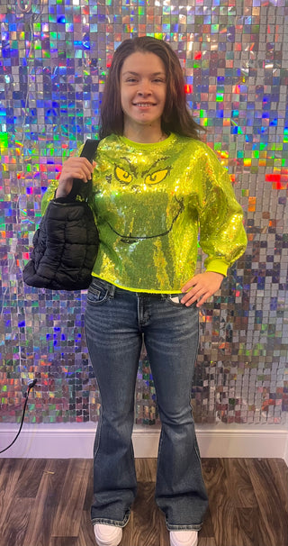 Queen of Sparkles - Green Grinch Full Sequin Sweater