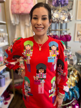 Queen of Sparkles - Red Lady Nutcrackers With Dogs Sweatshirt Dress