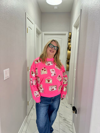 Queen of Sparkles Neon Pink Love Letters Sweatshirt