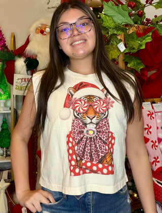 Glitz & Growls Holiday Tiger Muscle Tee