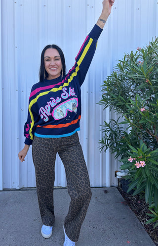 Queen of Sparkles Navy Multi Stripe 'Apres Ski' Goggle Stripe Sweater