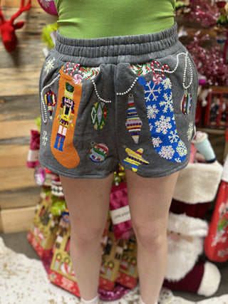 Queen of Sparkles - Charcoal Multi Hanging Christmas Stocking Shorts