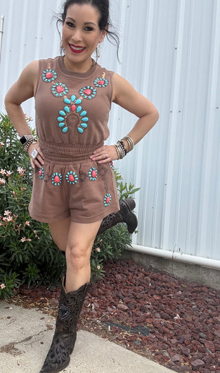 Queen of Sparkles - Brown Turquoise Necklace Shorts