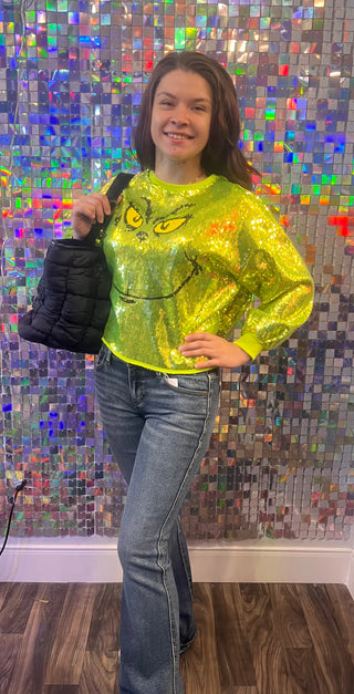 Queen of Sparkles - Green Grinch Full Sequin Sweater